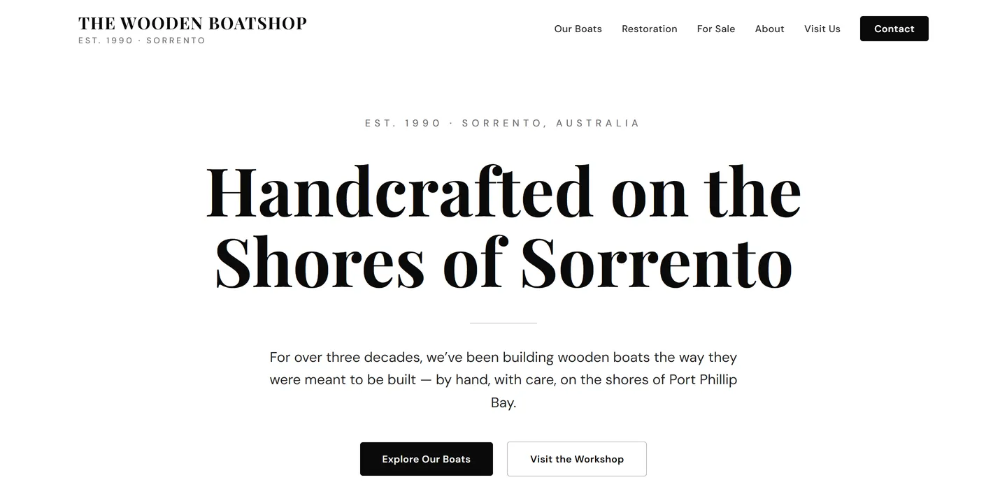 The Wooden Boatshop website homepage